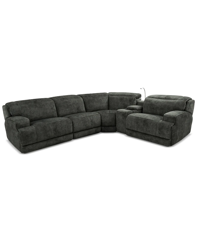 Sebaston 5-Pc. Fabric Sectional with 2 Power Motion Recliners and 1 Usb Console, Created for Macy's