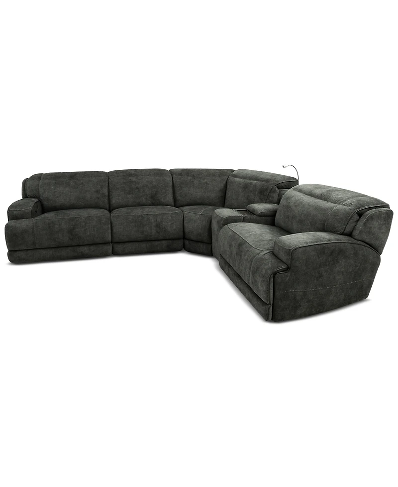 Sebaston 5-Pc. Fabric Sectional with 2 Power Motion Recliners and 1 Usb Console, Created for Macy's