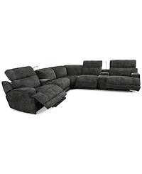 Sebaston -Pc. Fabric Sectional with 3 Power Motion Recliners and 2 Usb Consoles