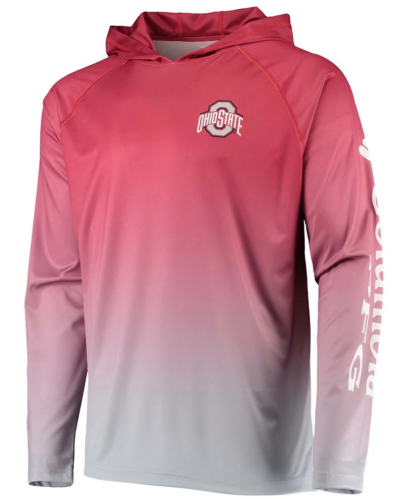Men's Scarlet Ohio State Buckeyes Terminal Tackle Omni-Shade Upf 50 Long Sleeve Hooded T-shirt