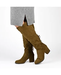 Journee Collection Women's Leeda Extra Wide Calf Lace Up Detail Knee High Boots