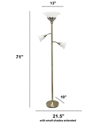 Lalia Home Torchiere Floor Lamp with 2 Reading Lights and Scalloped Glass Shades