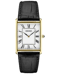 Seiko Men's Essentials Black Leather Strap Watch 28mm