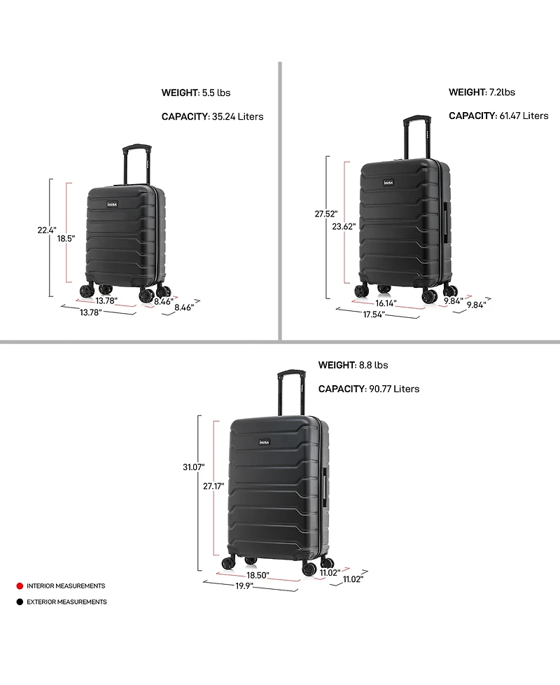 InUSA Trend Lightweight Hardside Spinner Luggage Set, 3 piece