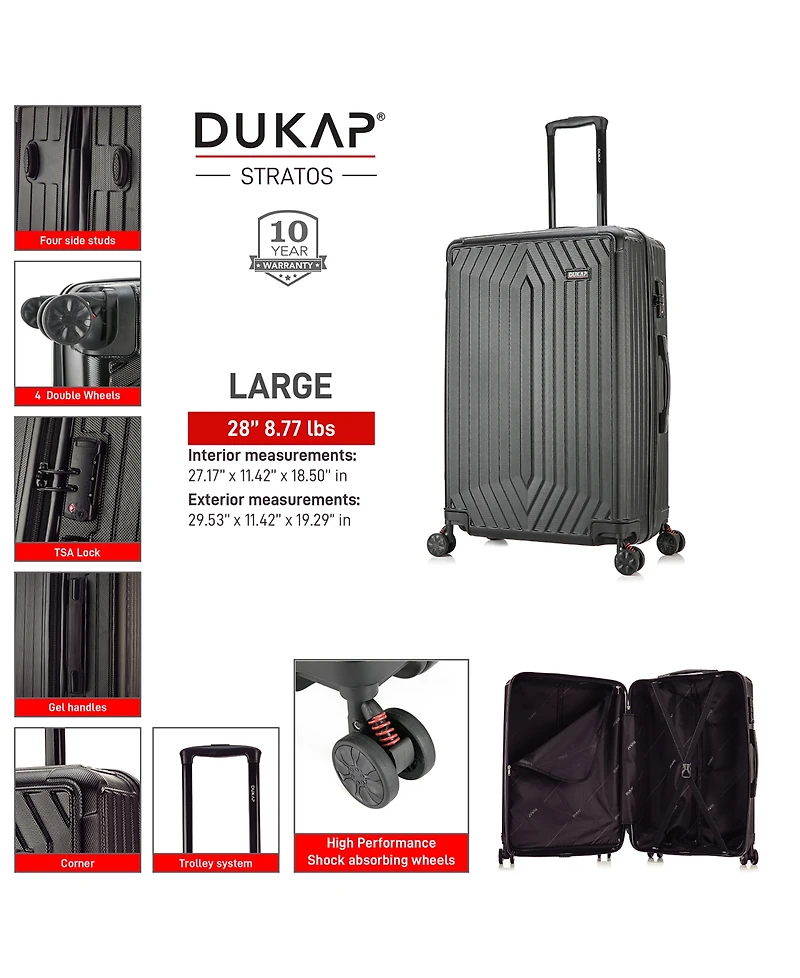 Dukap Stratos Lightweight Hardside Spinner Luggage, 28"
