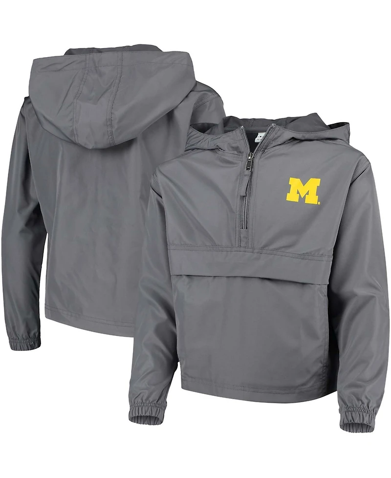 Big Boys Champion Graphite Michigan Wolverines Pack and Go Windbreaker Jacket