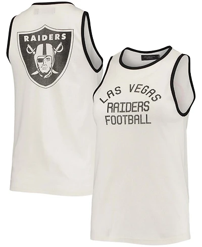 Women's White and Black Las Vegas Raiders Throwback Pop Binding Scoop Neck Tank Top