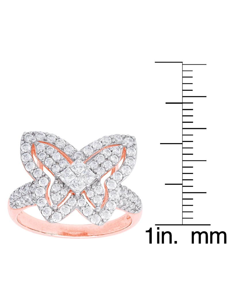 Cubic Zirconia Butterfly Ring Fine Rose Gold Plate or Silver
