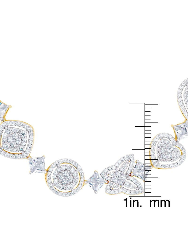 Cubic Zirconia Multi Shape Adjustable Bracelet Fine Gold Plate, Rose Plate or Silver