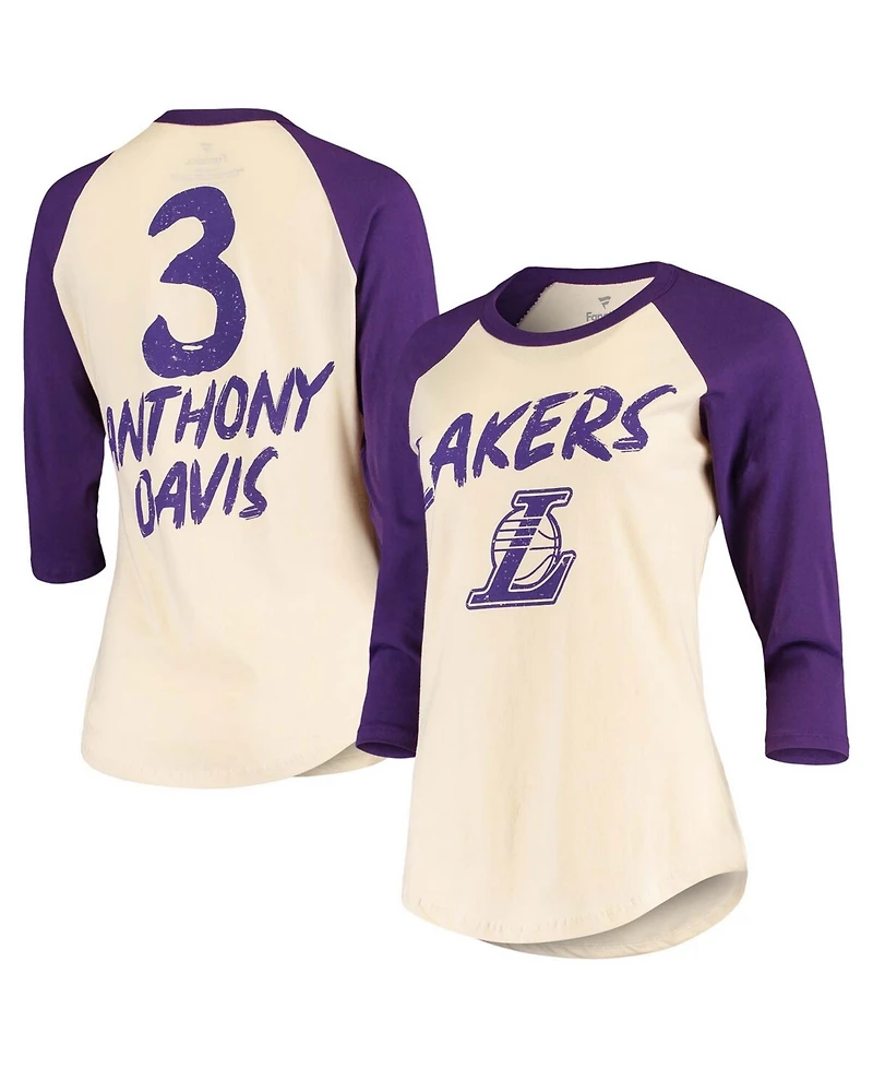 Women's Anthony Davis Cream Los Angeles Lakers Raglan 3/4 Sleeve T-shirt