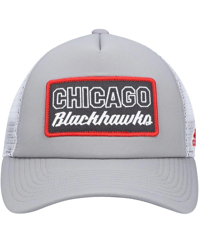 Men's Gray, White Chicago Blackhawks Locker Room Foam Trucker Snapback Hat