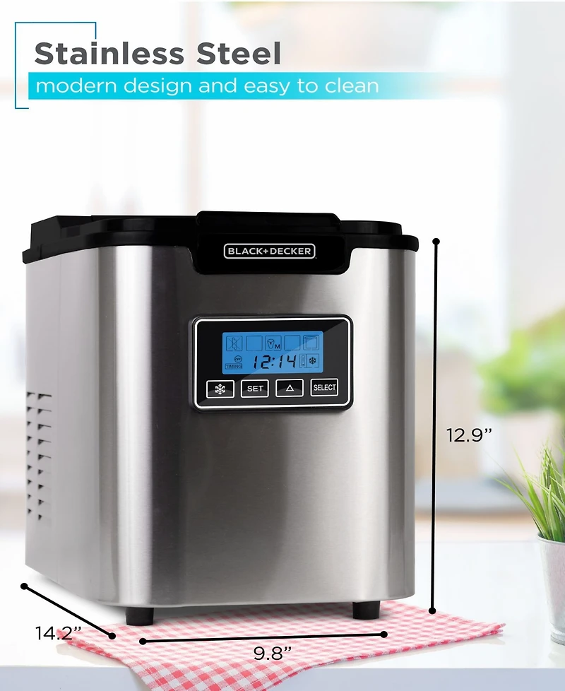 Black & Decker 26 lb. Capacity Stainless Steel Ice Maker, 2.2L (0.58 gallons) water reservoir