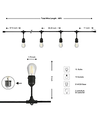 15-Light Indoor and Outdoor Rustic Industrial Led S14 Edison Bulb String Lights