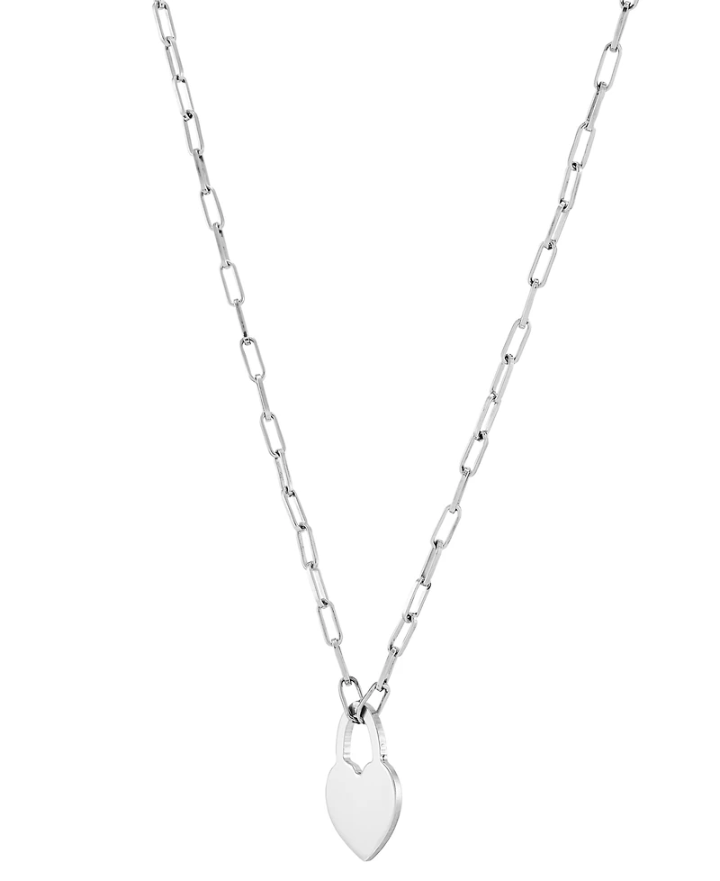 Heart Padlock Paperclip Link 18" Pendant Necklace in 18k Gold-Plated Sterling Silver (Also in Sterling Silver)