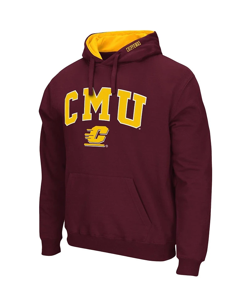 Men's Maroon Cent. Michigan Chippewas Arch and Logo Pullover Hoodie
