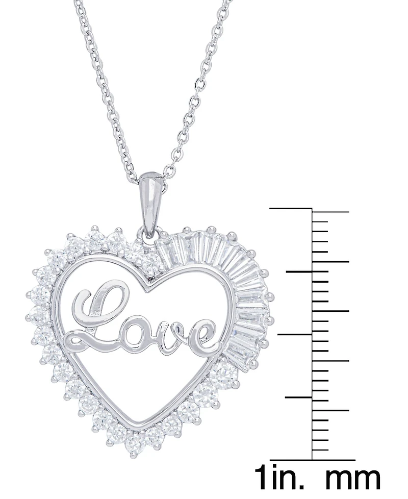 Cubic Zirconia 'Love' Heart Pendant Necklace in Fine Silver Plate