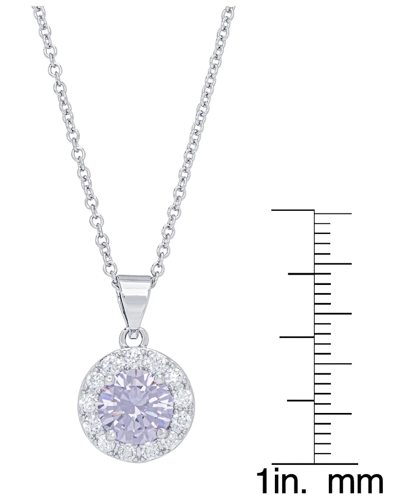 Cubic Zirconia Round Halo Pendant and Earrings Set in Fine Silver Plate, 2 Piece