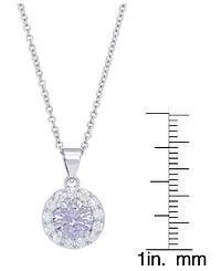 Cubic Zirconia Round Halo Pendant and Earrings Set in Fine Silver Plate, 2 Piece