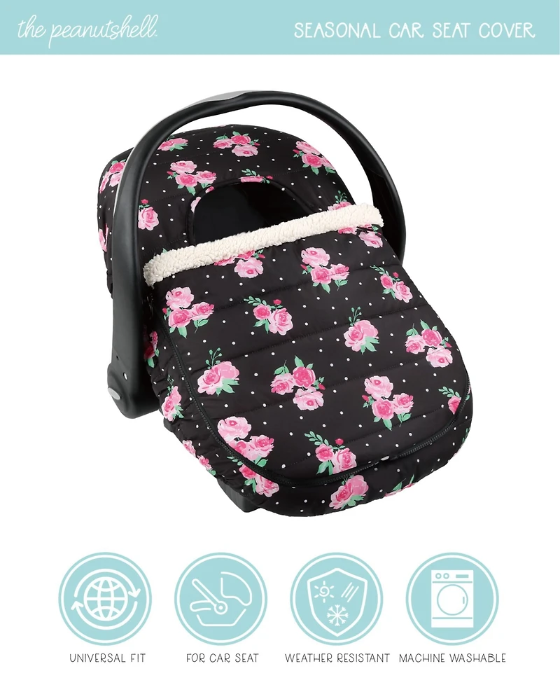 The Peanutshell Car Seat Cover, Winter Carseat, Canopy Car Seat Cover Baby Girls, Floral Rose