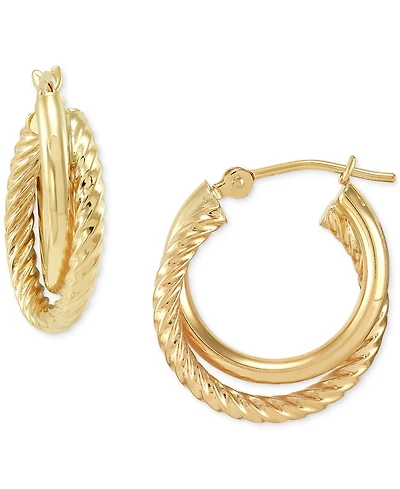 Twisted & Smooth Small Hoop Earrings in 14k Gold, 15mm