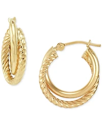 Twisted & Smooth Small Hoop Earrings in 14k Gold, 15mm