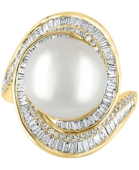 Effy Cultured Freshwater Pearl (12-1/2mm) & Diamond (3/4 ct. t.w.) Ring 14k White Gold (Also Available Yellow Rose Gold)