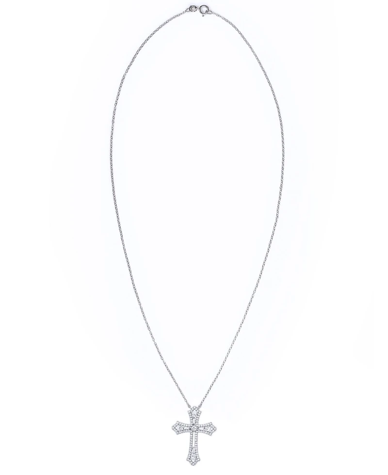 Cubic Zirconia Cross Pendant Necklace in Fine Silver Plate