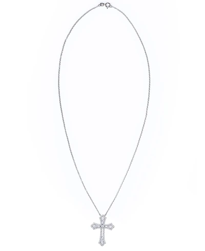 Cubic Zirconia Cross Pendant Necklace in Fine Silver Plate