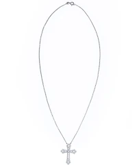 Cubic Zirconia Cross Pendant Necklace in Fine Silver Plate