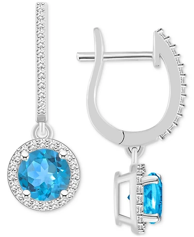 Rhodolite Garnet (2-1/5 ct. t.w.) & Diamond (1/3 Leverback Drop Earrings Sterling Silver (Also Opal, Blue Topaz, Amethyst, Peridot,