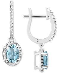 Aquamarine (1-3/8 ct. t.w.) & Diamond (1/3 ct. t.w.) Leverback Drop Earrings in Sterling Silver