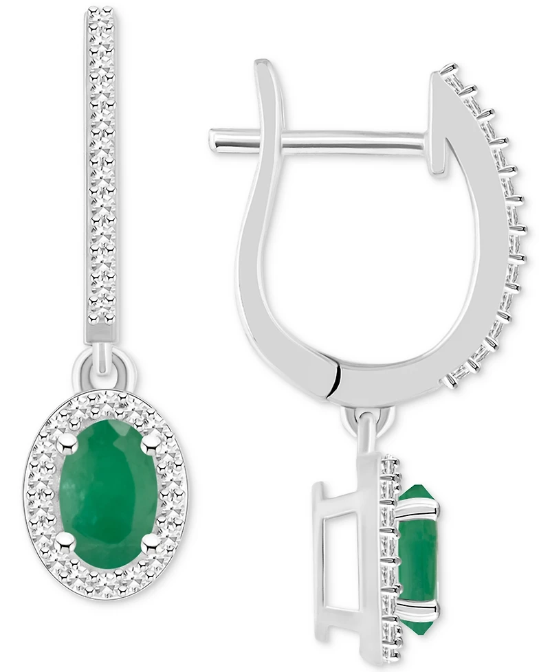 Sapphire (1-1/5 ct. t.w.) & Diamond (1/3 Leverback Drop Earrings Sterling Silver (Also Emerald Ruby)