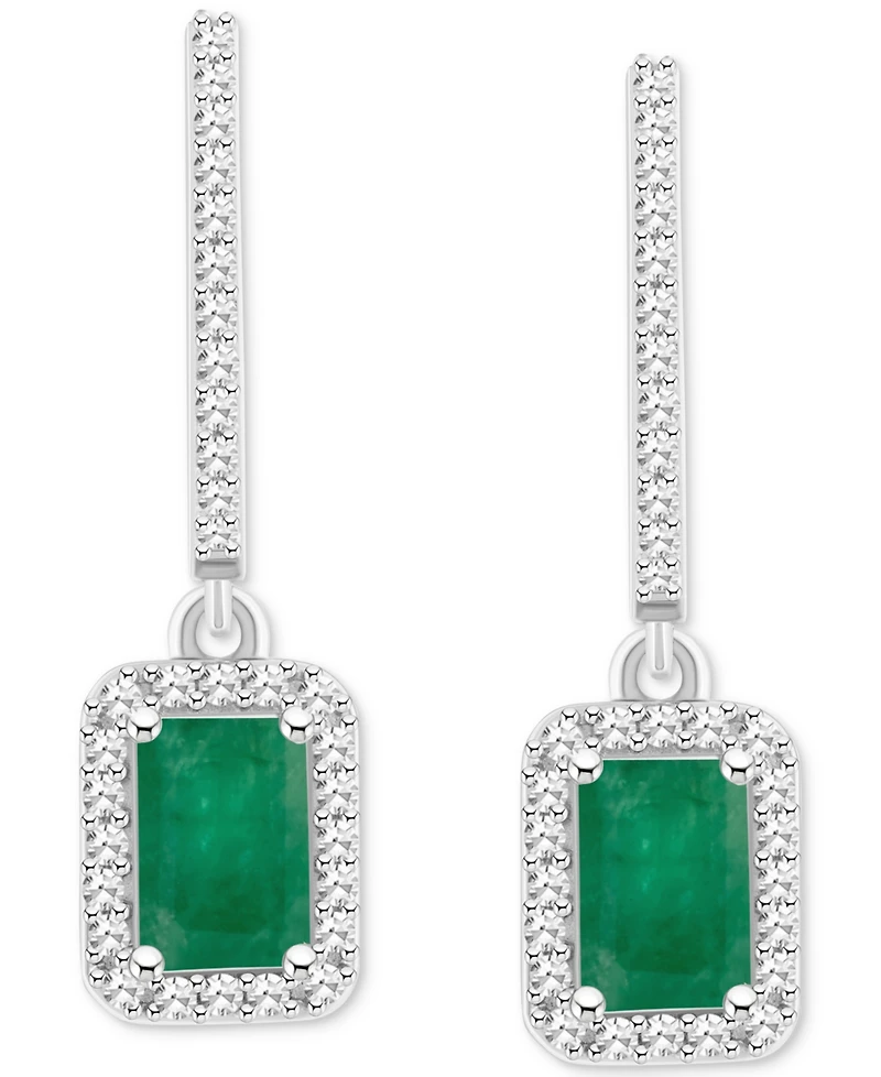 Emerald (1-1/8 ct. t.w.) & Diamond (1/3 Leverback Drop Earrings Sterling Silver (Also Ruby Sapphire)