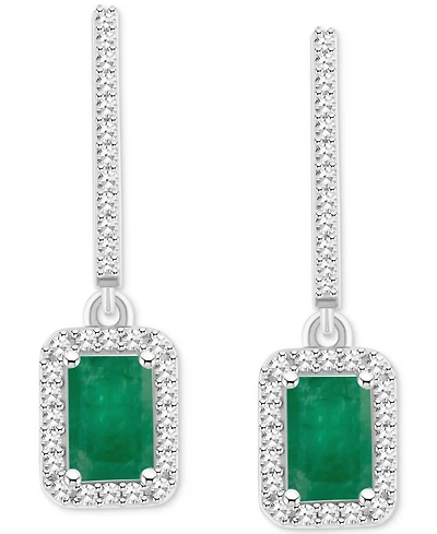 Emerald (1-1/8 ct. t.w.) & Diamond (1/3 Leverback Drop Earrings Sterling Silver (Also Ruby Sapphire)