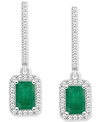 Emerald (1-1/8 ct. t.w.) & Diamond (1/3 Leverback Drop Earrings Sterling Silver (Also Ruby Sapphire)
