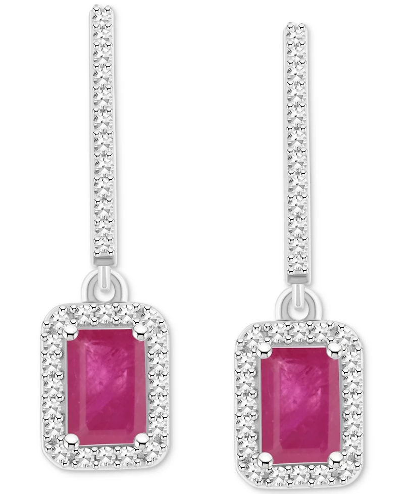 Emerald (1-1/8 ct. t.w.) & Diamond (1/3 Leverback Drop Earrings Sterling Silver (Also Ruby Sapphire)