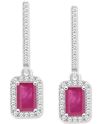 Emerald (1-1/8 ct. t.w.) & Diamond (1/3 Leverback Drop Earrings Sterling Silver (Also Ruby Sapphire)