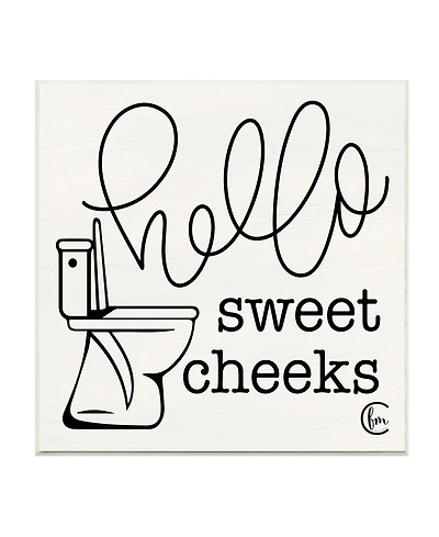 Stupell Industries Toilet Hello Sweet Cheeks Black and White Curly Script Cursive Typography Wall Plaque Art, 12" x 12"