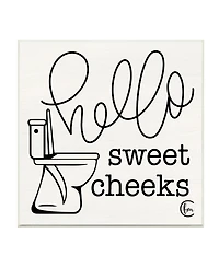 Stupell Industries Toilet Hello Sweet Cheeks Black and White Curly Script Cursive Typography Wall Plaque Art, 12" x 12"