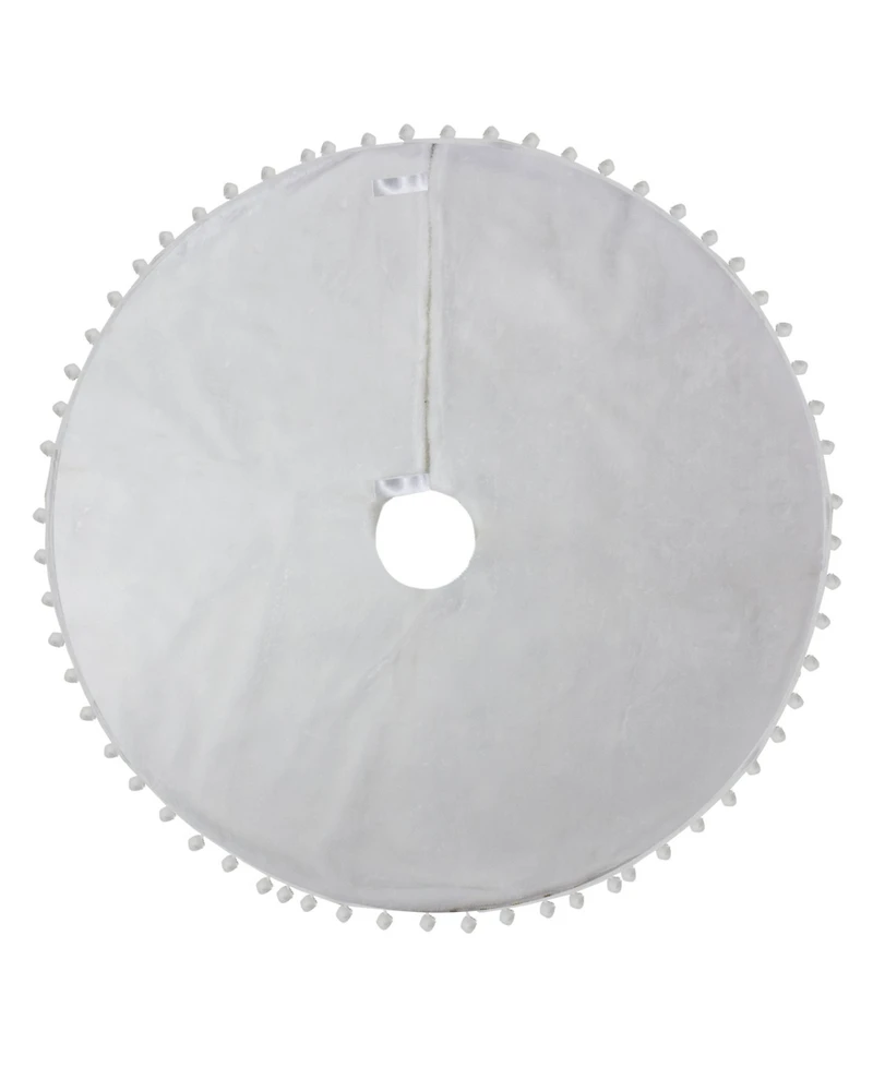 36" Christmas Tree Skirt with a Pom Pom Border and Tie Backs