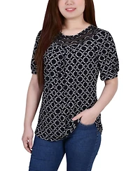 Petite Short Puff Sleeve Mesh Inset Top
