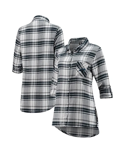 Women's Charcoal, Gray Carolina Panthers Accolade Flannel Long Sleeve Button-Up Nightshirt