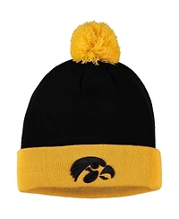 Men's Black and Gold Iowa Hawkeyes Core 2-Tone Cuffed Knit Hat with Pom