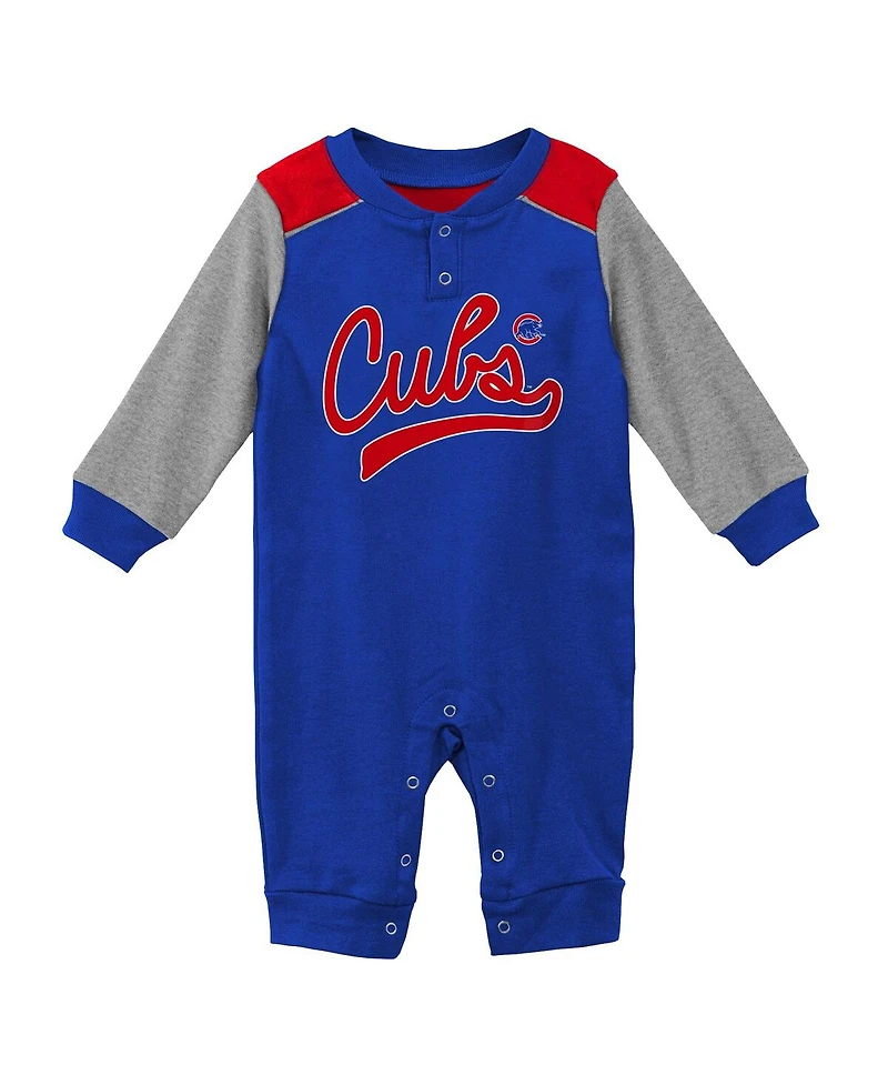Newborn and Infant Boys and Girls Royal, Heathered Gray Chicago Cubs Scrimmage Long Sleeve Jumper