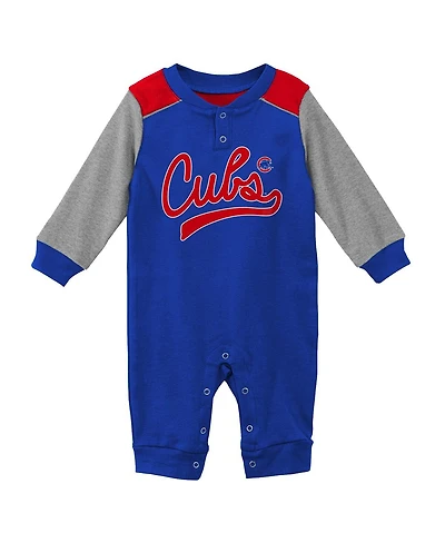 Newborn and Infant Boys and Girls Royal, Heathered Gray Chicago Cubs Scrimmage Long Sleeve Jumper