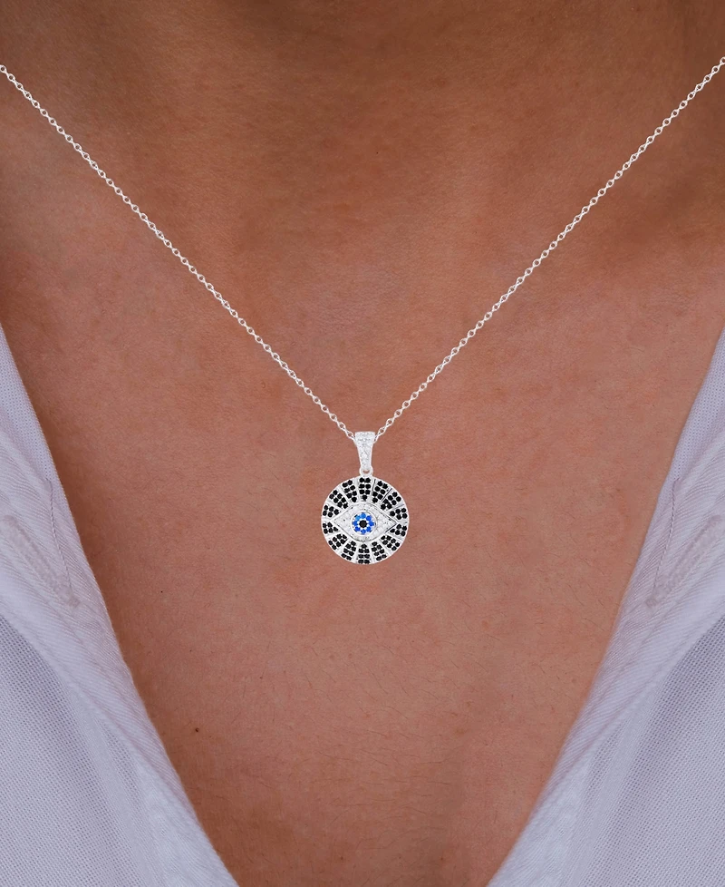 Cubic Zirconia Evil Eye 18" Pendant Necklace in Sterling Silver