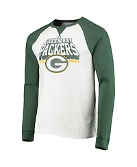 Men's Junk Food White, Green Bay Packers Colorblock Raglan Long Sleeve T-shirt