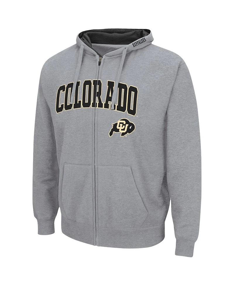 Men's Colosseum Heathered Gray Colorado Buffaloes Arch and Logo 3.0 Full-Zip Hoodie