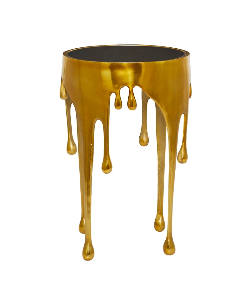 Rosemary Lane Aluminum Drip Accent Table with Melting Design and Shaded Glass Top, 16" x 16" x 25"