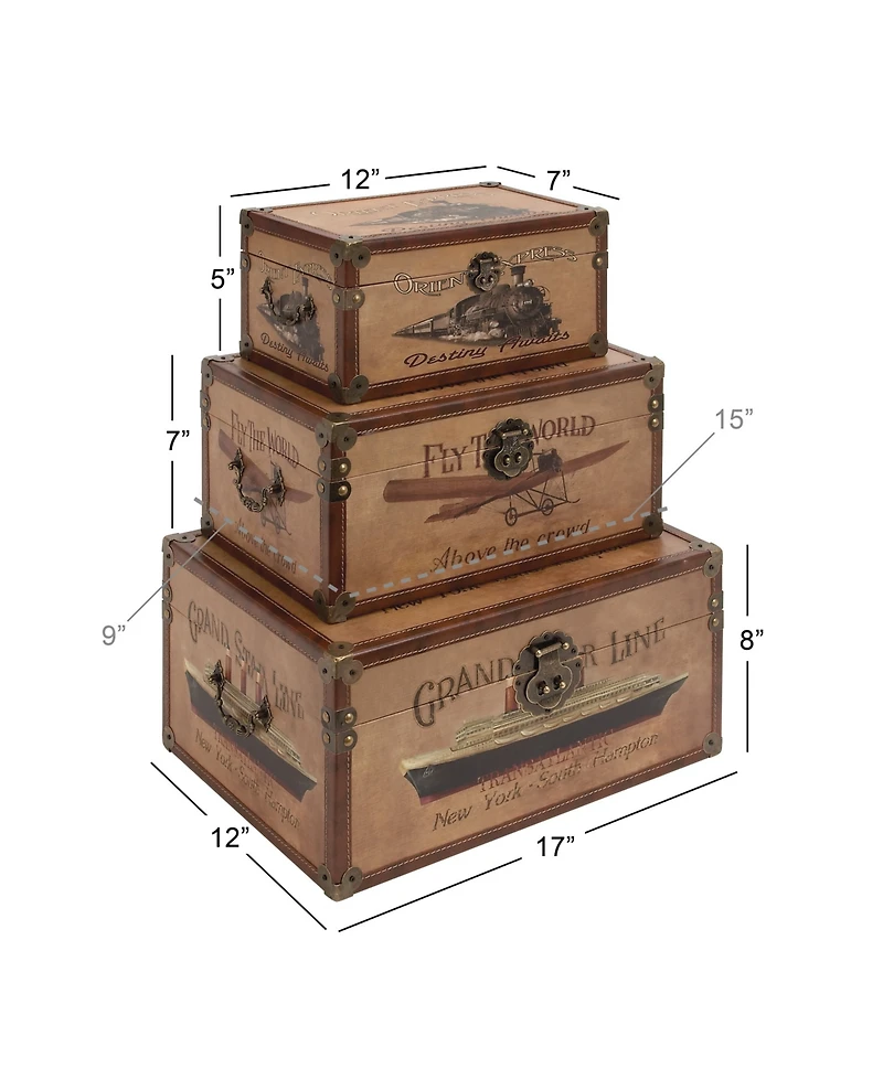 Wood Retro Trunk, Set of 3